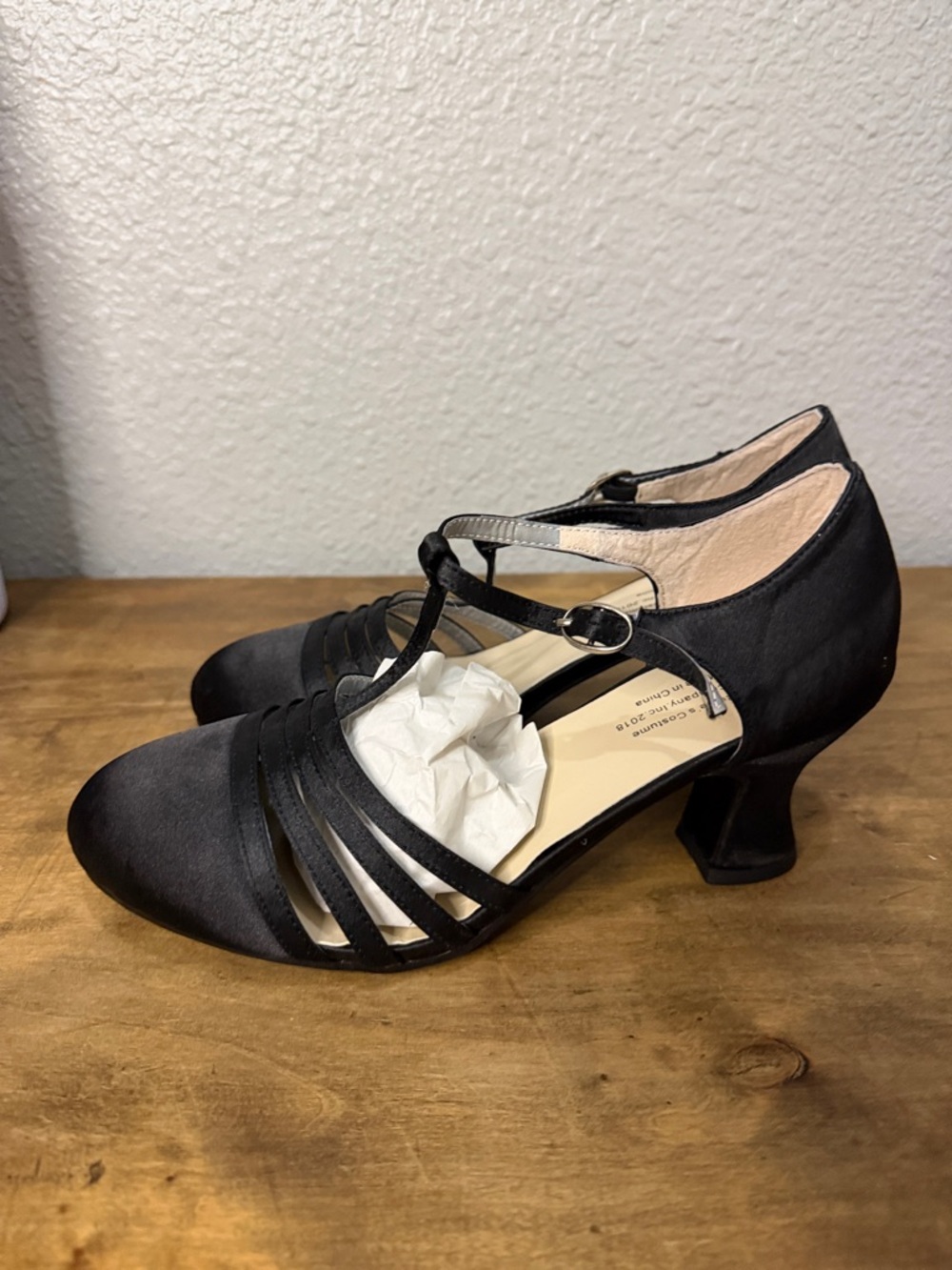 Rubies Costume Black Satin Strappy T‑Bar Heels size 7